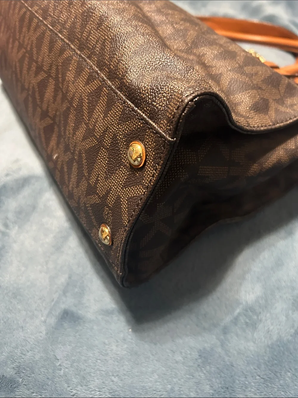 Michael Kors Brown MK Logo Satchel with Tan Handles